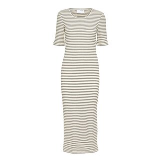 Selected Femme SLFTAMARA 2/4 MIDI STRIPED DRESS SANDSHELL/BLACK