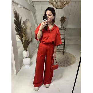 Selected Femme SLFLYRA WIDE LINEN PANTS FLAME SCARLET