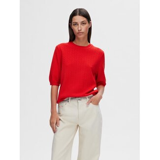 Selected Femme SLFHELENA KNIT O-NECK FLAME SCARLET