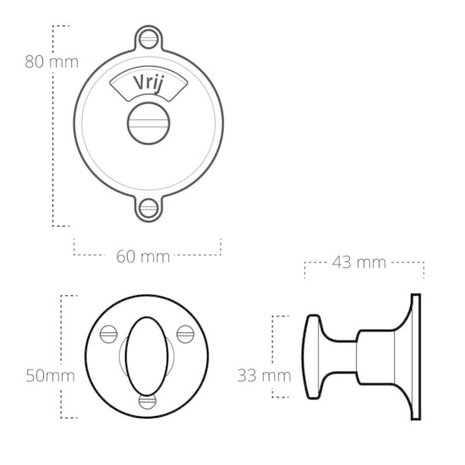 De Oude Deurklink Mat nikkel WC sluiting met vrij-bezet plaat