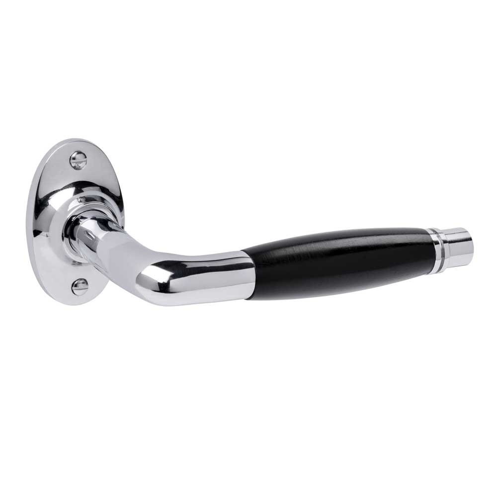 De Oude Deurklink Deco glanzend nikkel met ovaal rozet De Oude Deurklink Deco glanzend nikkel met ovaal rozet