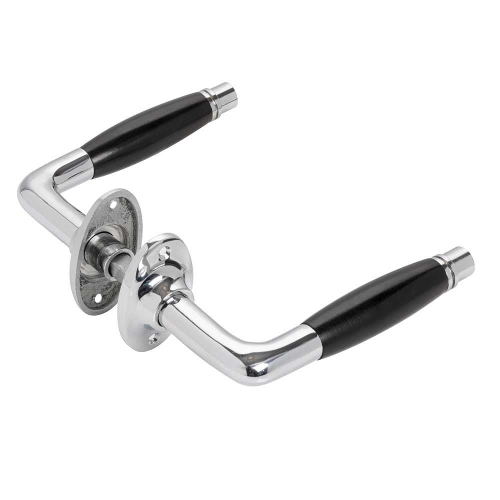 De Oude Deurklink Deco glanzend nikkel met ovaal rozet De Oude Deurklink Deco glanzend nikkel met ovaal rozet