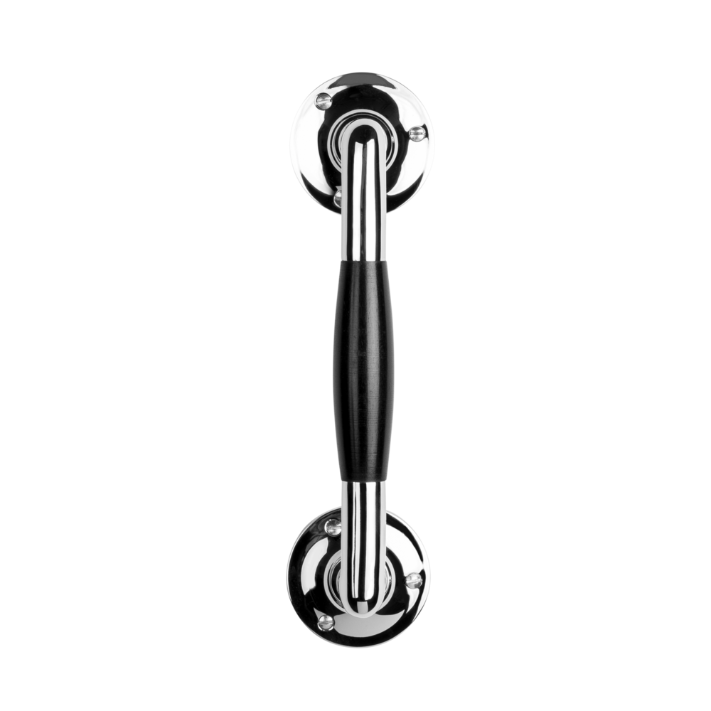 De Oude Deurklink Handgreep op ronde rozet in glanzend nikkel De Oude Deurklink Handgreep op ronde rozet in glanzend nikkel