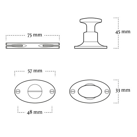 De Oude Deurklink - WC Slot draaiknop op ovaal in rozet nikkel