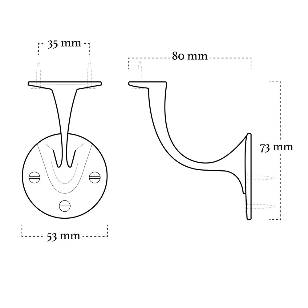 De Oude Deurklink Leuninghouder zwart vlak - opschroevend De Oude Deurklink Leuninghouder zwart vlak - opschroevend