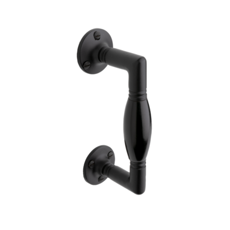 De Oude Deurklink Handgreep klein op ronde rozetten in mat zwart De Oude Deurklink Handgreep klein op ronde rozetten in mat zwart