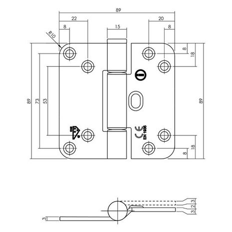 Intersteel Glijlagerscharnier 89 x 89 x 3 mm DIN links zwart Intersteel Glijlagerscharnier 89 x 89 x 3 mm DIN links zwart