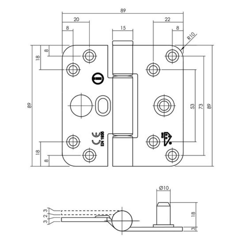 Intersteel Glijlagerscharnier SKG3 zwart 89 x 89 x 3 mm DIN rechts Intersteel Glijlagerscharnier SKG3 zwart 89 x 89 x 3 mm DIN rechts