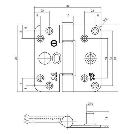 Intersteel Glijlagerscharnier SKG3 zwart 89 x 89 x 3 mm DIN rechts Intersteel Glijlagerscharnier SKG3 zwart 89 x 89 x 3 mm DIN rechts