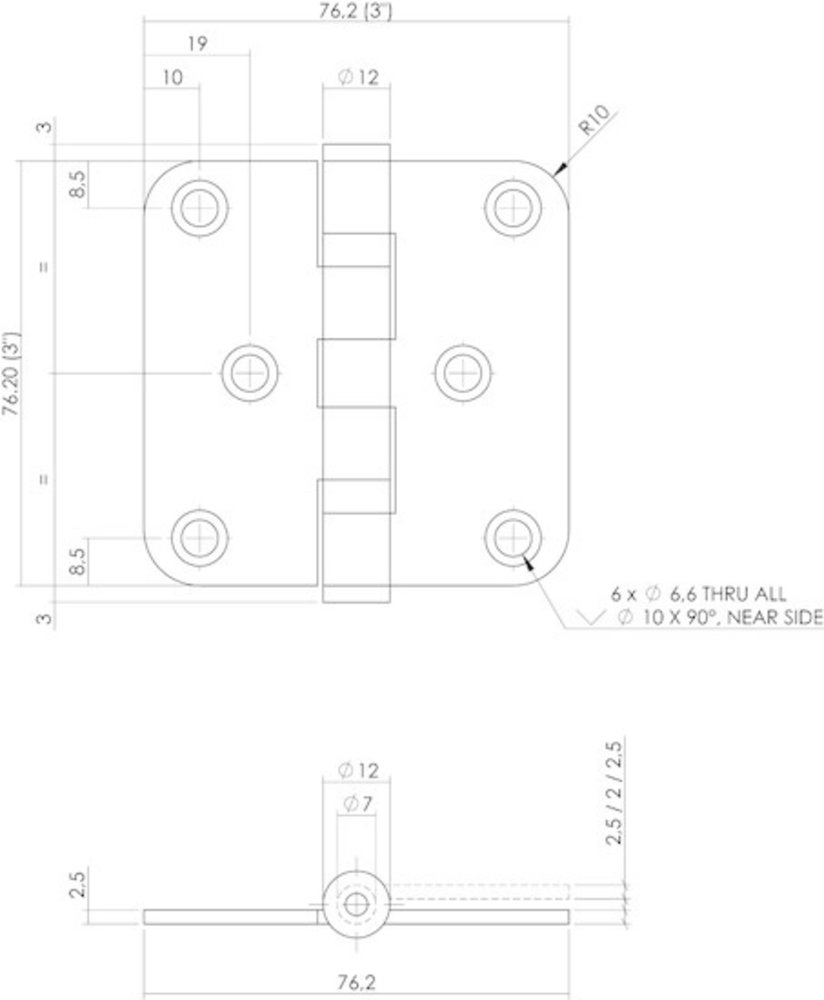 Intersteel Kogellagerscharnier ronde hoeken 76x76mm RVS zwart tot 50 kilo
