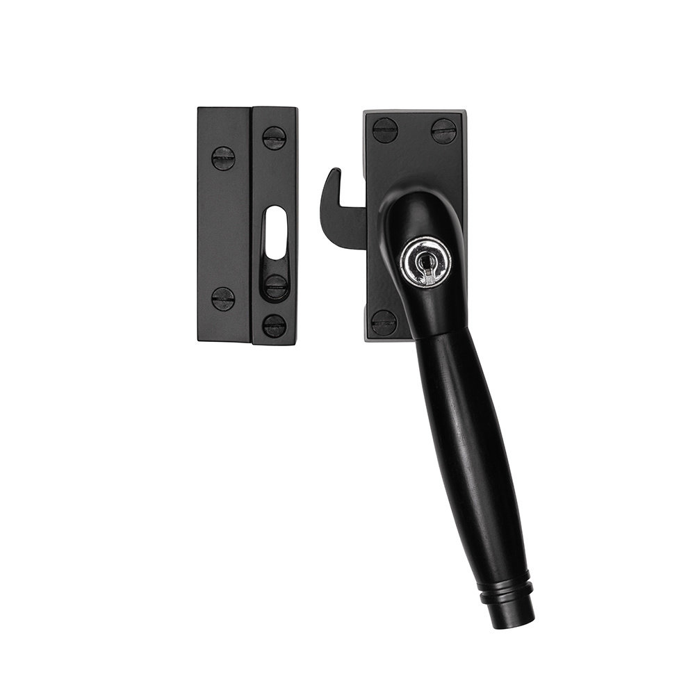 De Oude Deurklink Deco Raamsluiting in zwart met slot, rechts De Oude Deurklink Deco Raamsluiting in zwart met slot, rechts