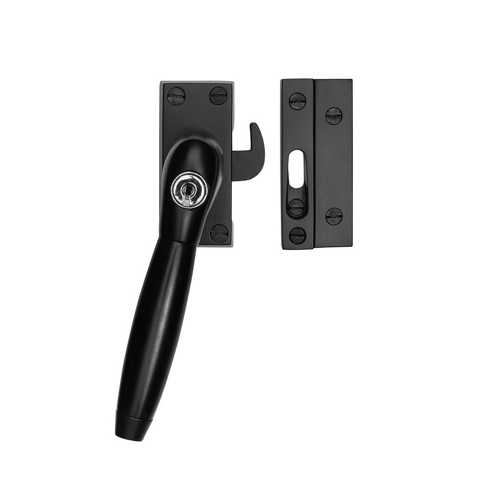 De Oude Deurklink Klassieke Raamsluiting in zwart met slot, links