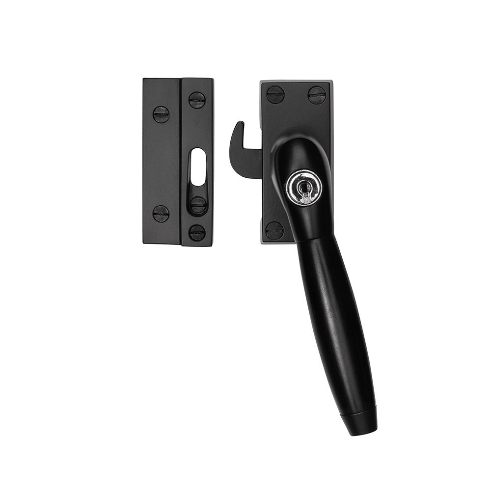 De Oude Deurklink Klassieke Raamsluiting in zwart met slot, rechts De Oude Deurklink Klassieke Raamsluiting in zwart met slot, rechts