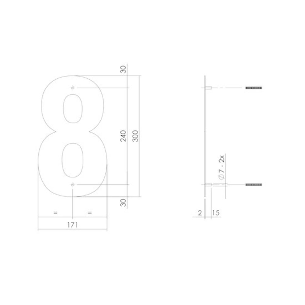 Intersteel Huisnummer 8 xl hoogte 30 cm rvs/mat zwart