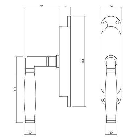 Intersteel Klink-espagnolet rechts Ton 222 met stangenset 2x1250mm nikkel/ebbenhout Intersteel Klink-espagnolet rechts Ton 222 met stangenset 2x1250mm nikkel/ebbenhout