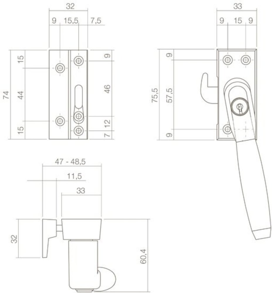 Intersteel Raamsluiting afsluitbaar skg1 links Ton 400 nikkel mat/ebbenhout