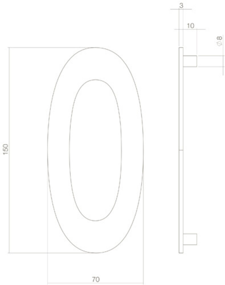 Intersteel Intersteel Huisnummer 0 RVS mat zwart (15cm) - weerbestendig buitendeurbeslag | De Oude Deurklink klassiek buitendeurbeslag