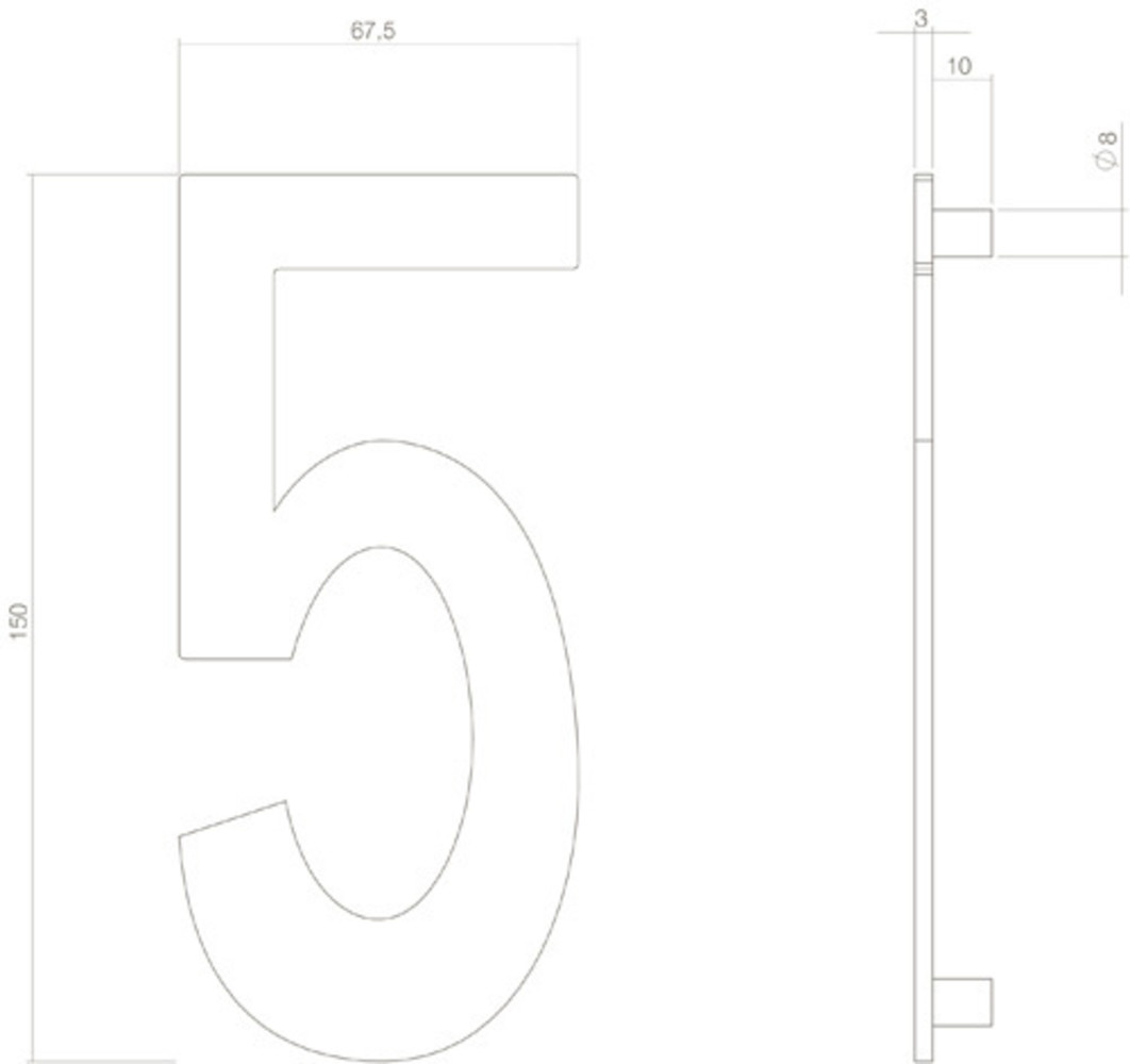 Intersteel Huisnummer 5 hoogte 15 cm RVS/mat zwart