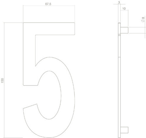 Intersteel Huisnummer 5 hoogte 15 cm RVS/mat zwart