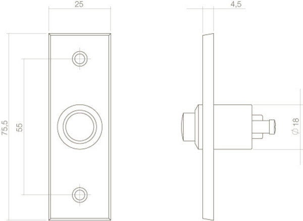 Intersteel Deurbel rechthoekig smal messing getrommeld