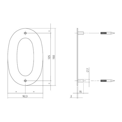 Intersteel Huisnummer 0 150x2mm geborsteld RVS