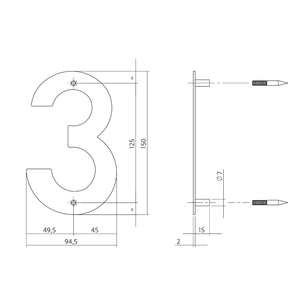 Intersteel Huisnummer 3 150x2mm geborsteld RVS Intersteel Huisnummer 3 150x2mm geborsteld RVS