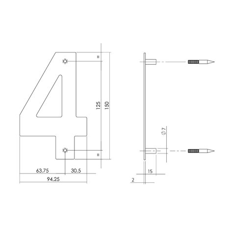 Intersteel Huisnummer 4 150x2mm geborsteld RVS Intersteel Huisnummer 4 150x2mm geborsteld RVS