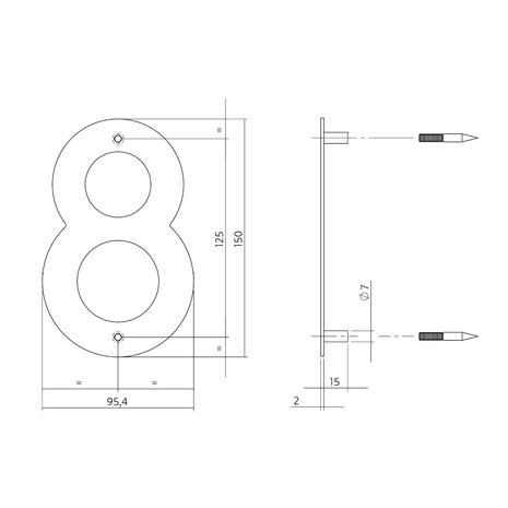 Intersteel Intersteel Huisnummer 8 geborsteld RVS (15cm) - weerbestendig buitendeurbeslag | De Oude Deurklink klassiek buitendeurbeslag