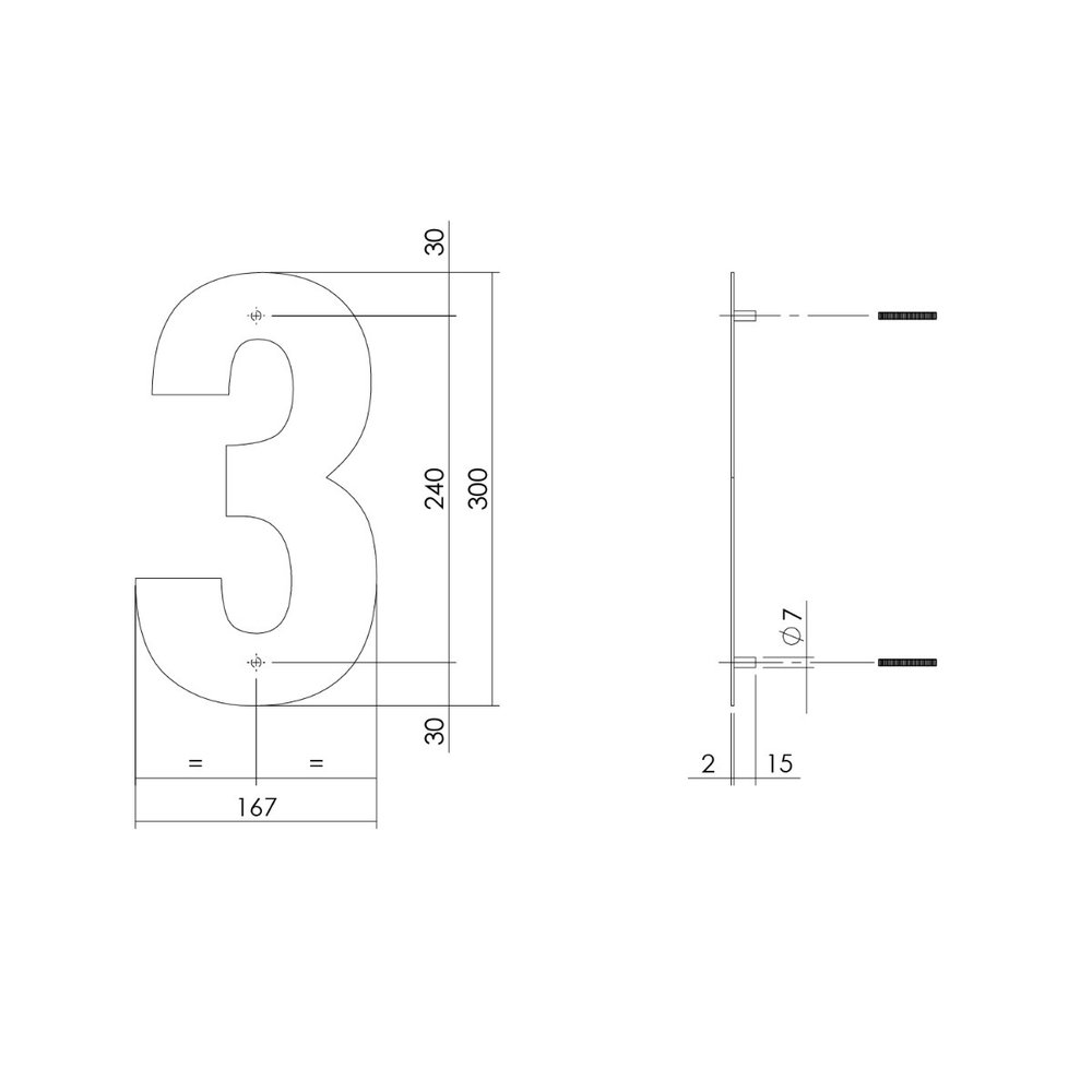 Intersteel Intersteel Huisnummer 3 XL geborsteld RVS (30cm) - weerbestendig buitendeurbeslag | De Oude Deurklink klassiek buitendeurbeslag