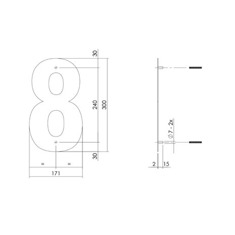 Intersteel Huisnummer 8 XL hoogte 30 cm geborsteld RVS Intersteel Huisnummer 8 XL hoogte 30 cm geborsteld RVS