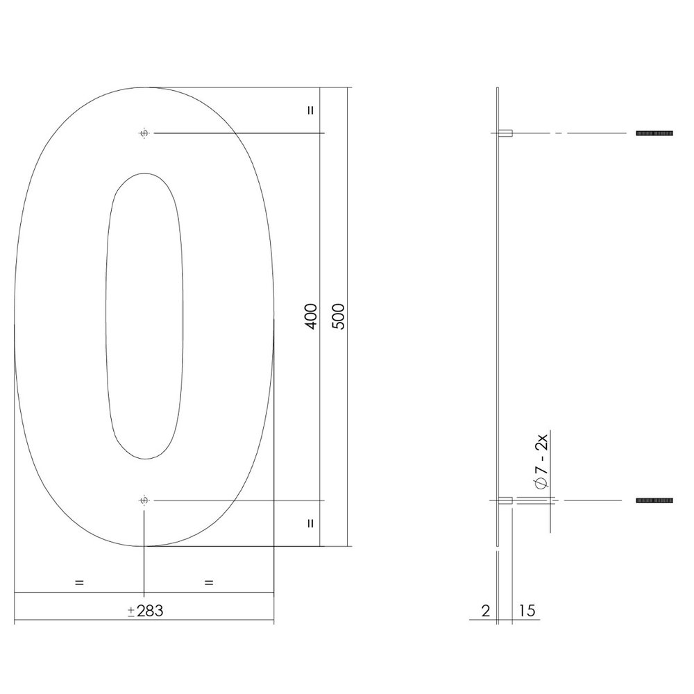 Intersteel Huisnummer 0 XXL hoogte 50 cm geborsteld RVS Intersteel Huisnummer 0 XXL hoogte 50 cm geborsteld RVS