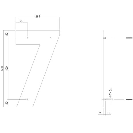 Intersteel Intersteel Huisnummer 7 XXL geborsteld RVS (50cm) - weerbestendig buitendeurbeslag | De Oude Deurklink klassiek buitendeurbeslag