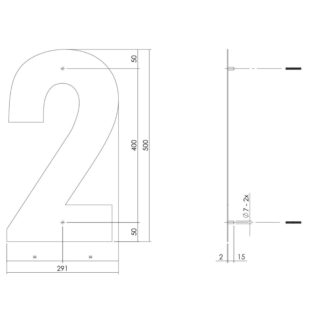 Intersteel Huisnummer 2 XXL hoogte 50 cm RVS/mat zwart Intersteel Huisnummer 2 XXL hoogte 50 cm RVS/mat zwart