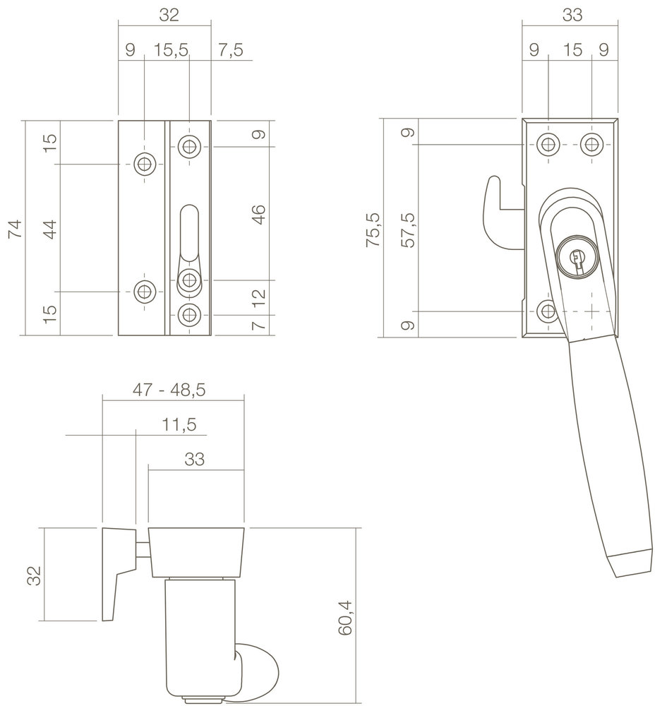 Intersteel Intersteel Raamsluiting afsluitbaar met slot Ton 400 messing getrommeld met ebbenhout - SKG3, links | De Oude Deurklink Intersteel Intersteel Raamsluiting afsluitbaar met slot Ton 400 messing getrommeld met ebbenhout - SKG3, links | De Oude Deurklink