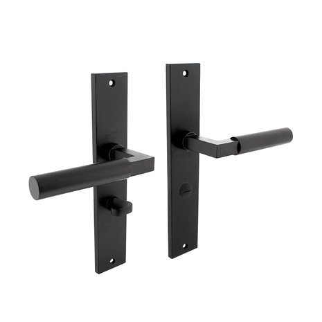 Intersteel Deurklink Bau-Stil geveerd op schild WC slot 63mm mat zwart | De Oude Deurklink jaren 30 deurbeslag Intersteel Deurklink Bau-Stil geveerd op schild WC slot 63mm mat zwart | De Oude Deurklink jaren 30 deurbeslag