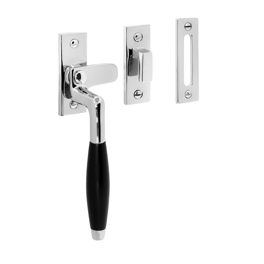 De Oude Deurklink Raamsluiting klassiek, verstevigd, glanzend nikkel, links