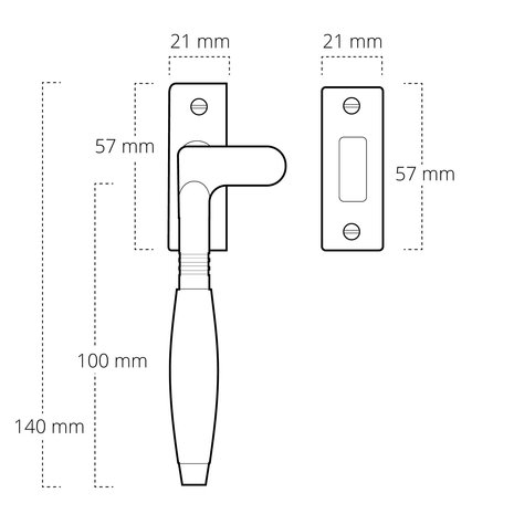 De Oude Deurklink Raamsluiting klassiek, verstevigd, glanzend nikkel, links