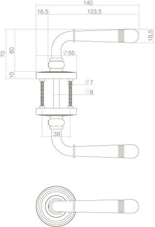 Intersteel Deurklink Helena op rozet 55x10 mm messing gelakt Intersteel Deurklink Helena op rozet 55x10 mm messing gelakt