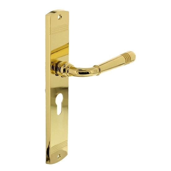 Intersteel Deurklink Helena op schild profielcilindergat 55 mm messing gelakt