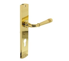 Intersteel Deurklink Helena op schild profielcilindergat 72 mm messing gelakt Intersteel Deurklink Helena op schild profielcilindergat 72 mm messing gelakt