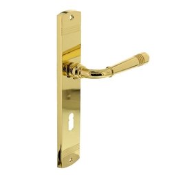 Intersteel Deurklink Helena op schild sleutelgat 72 mm messing gelakt Intersteel Deurklink Helena op schild sleutelgat 72 mm messing gelakt