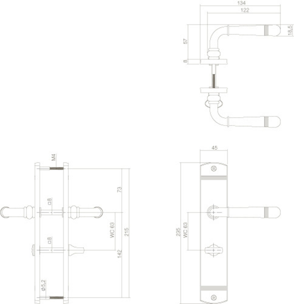 Intersteel Deurklink Helena op schild WC slot 63mm nikkel mat