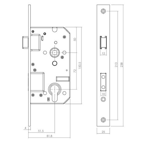Dulimex Veiligheidsslot skg2 profielcilindergat 72mm met rechthoekige voorplaat 25x238mm Dulimex Veiligheidsslot skg2 profielcilindergat 72mm met rechthoekige voorplaat 25x238mm