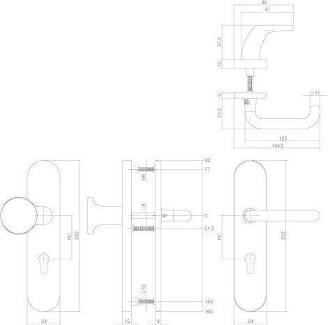 Intersteel Veiligheidsbeslag SKG3 ovaal profielcilindergat 72mm messing getrommeld voordeurbeslag Intersteel Veiligheidsbeslag SKG3 ovaal profielcilindergat 72mm messing getrommeld voordeurbeslag