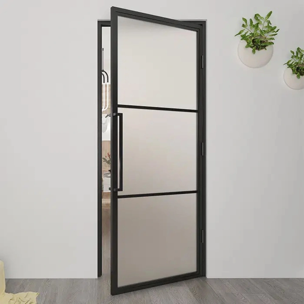 Loftdeur Stalen scharnierdeur met mat glas en deurgreep Loftdeur Stalen scharnierdeur met mat glas en deurgreep