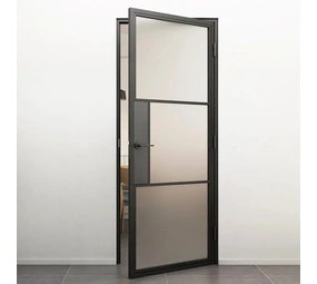 Loftdeur Stalen scharnierdeur mat glas met deurklink (inclusief stalen kozijn)