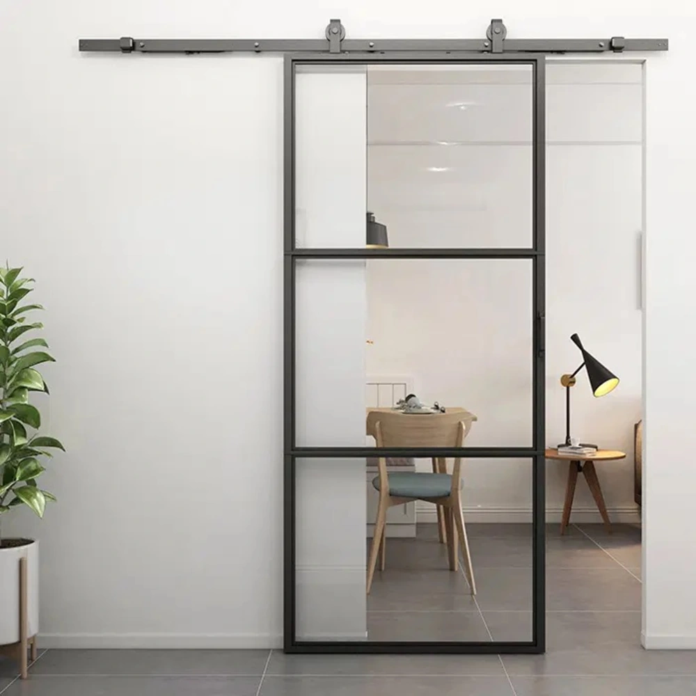 Loftdeur Stalen schuifdeur met 3-vaks helder glas Loftdeur Stalen schuifdeur met 3-vaks helder glas