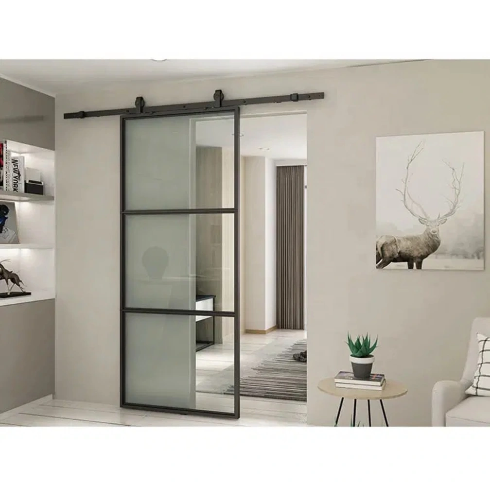 Loftdeur Stalen schuifdeur met 3-vaks helder glas Loftdeur Stalen schuifdeur met 3-vaks helder glas