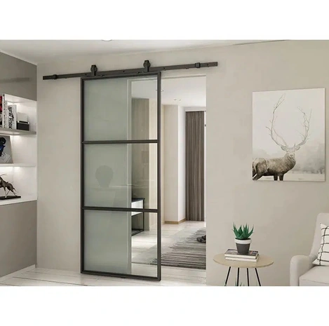 Loftdeur Stalen schuifdeur met 3-vaks helder glas Loftdeur Stalen schuifdeur met 3-vaks helder glas