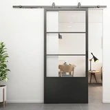 Loftdeur Stalen schuifdeur 3-vaks kickplate helder glas met schuifdeursysteem Loftdeur Stalen schuifdeur 3-vaks kickplate helder glas met schuifdeursysteem